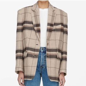 ⭐️Anine Bing Quinn Plaid Stretch Wool Blazer Khaki Plaid Small⭐️